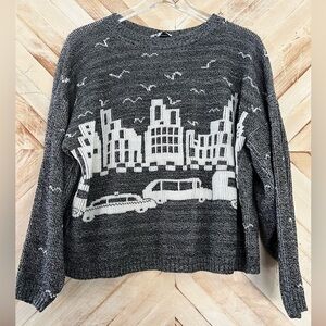 Vintage 80s Mod Cityscape Acrylic Blend Crewneck Sweater